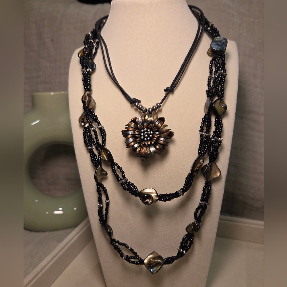 Metallic Leather & Shell Bead Necklaces Bundle